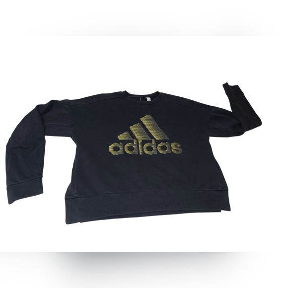 💲2️⃣ Adidas Black Oversized Crop Sweatshirt Gold Logo Snap Sides Sz SM - Picture 13 of 15